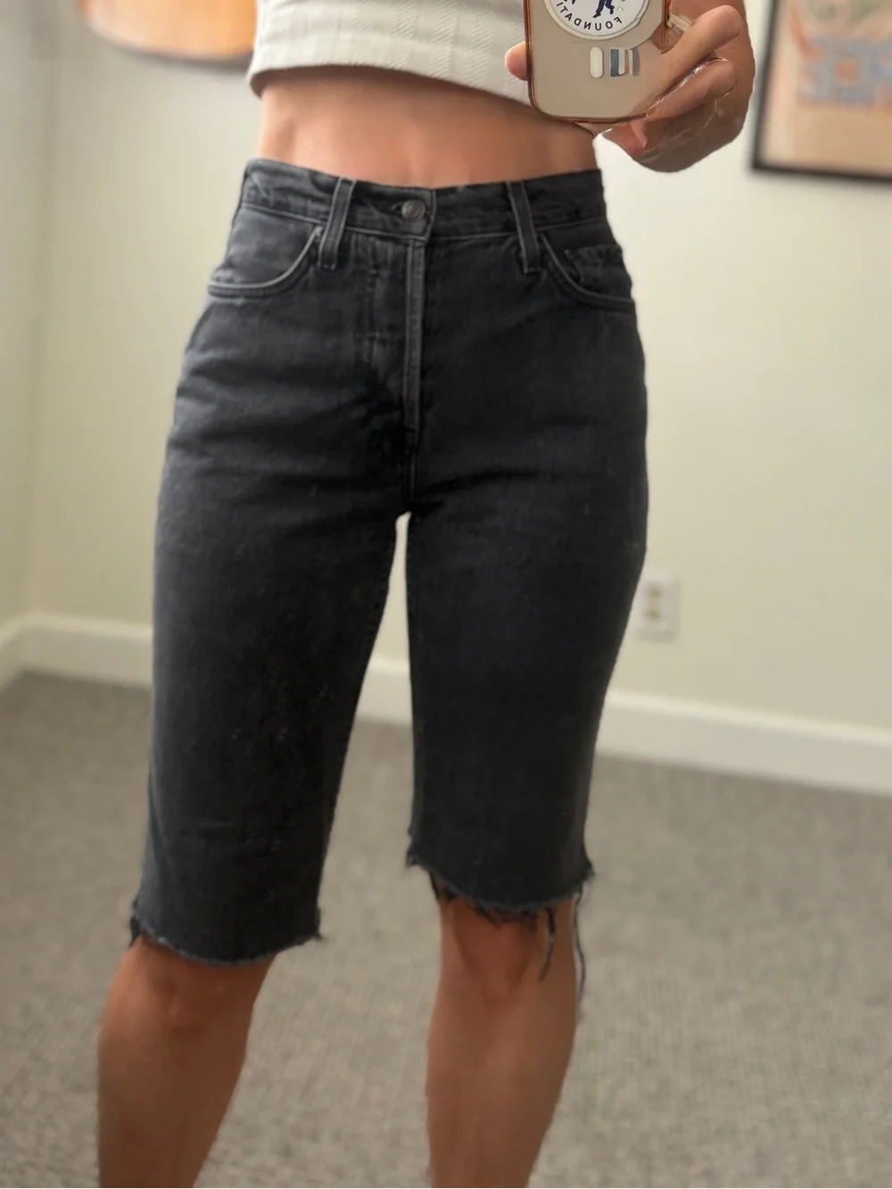 Everlane 90’s Cheeky Jean Long Denim jorts Bermuda Jorts Washed Black capri 26